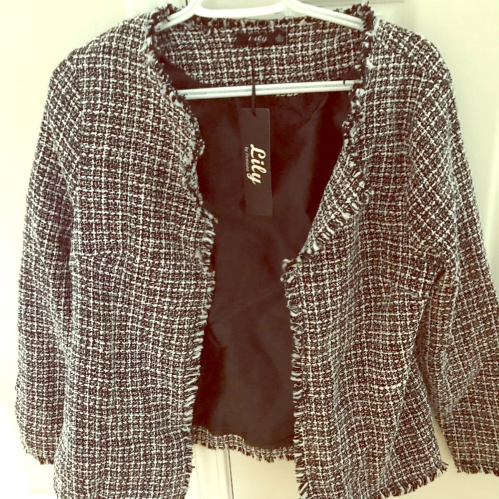 Black and white tweed blazer